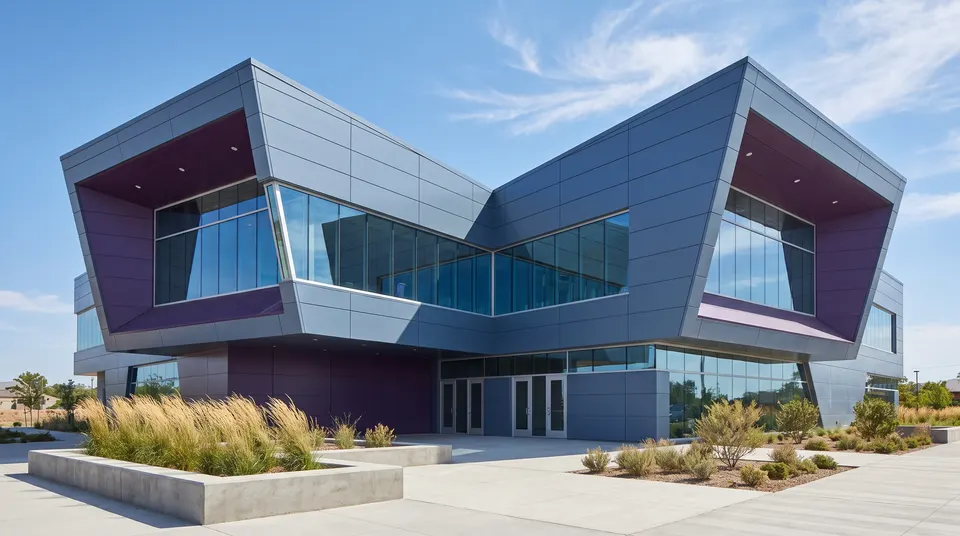 Illustration of a two-story outpatient clinic in daylight for Andrew Hillman's ventures section